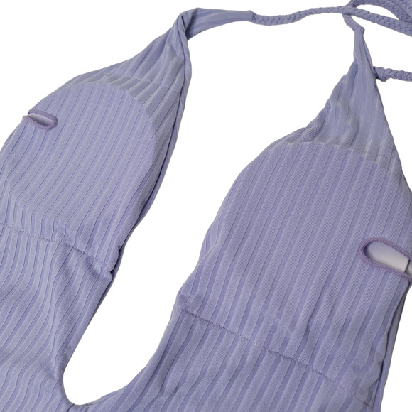 NWT Zaful Deep V Ribbed Swimsuit Sexy One Piece Lilac Pastel Medium Open Back - Picture 8 of 10